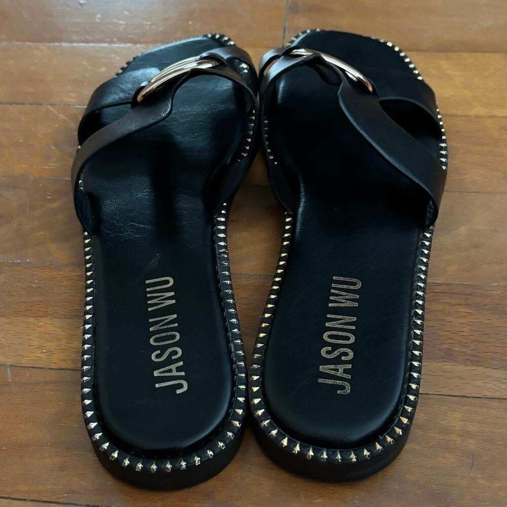 Jason Wu Women’s Size 9 Danis Slide Sandals Studs Black Gold - Picture 3 of 5